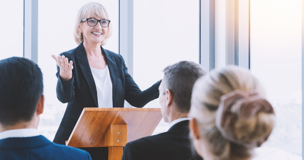 A woman giving a presentation